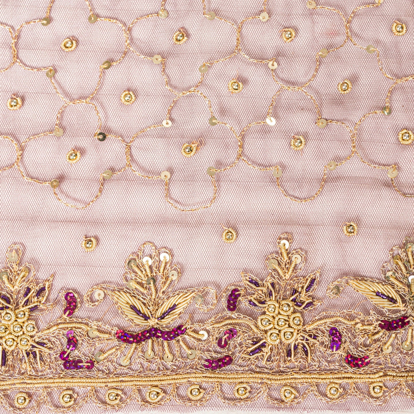 Sanskriti Vintage Pink Net Mesh Long Dupatta Stole Hand Embroidered Zari Zardozi Dabka Sequins Neck/Head Decor, Sewing, Upcycling
