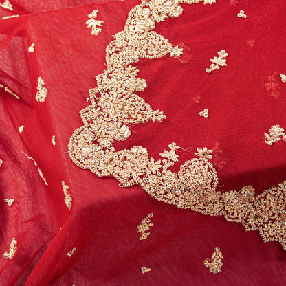 Sanskriti Vintage Red Net Dupatta Long Stole Hand Embroidery Zardozi Wedding Vei