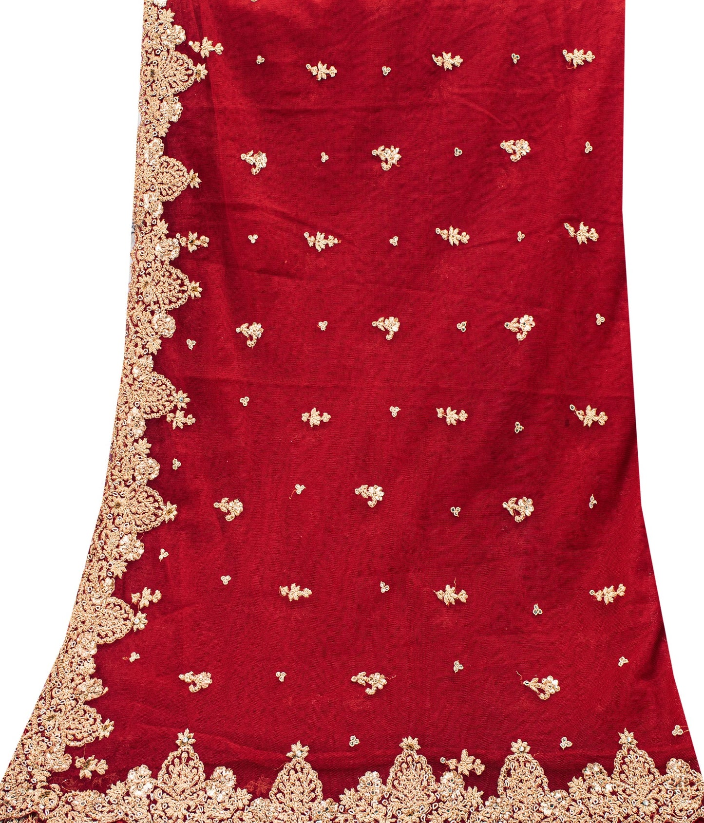 Sanskriti Vintage Red Net Dupatta Long Stole Hand Embroidery Zardozi Wedding Vei