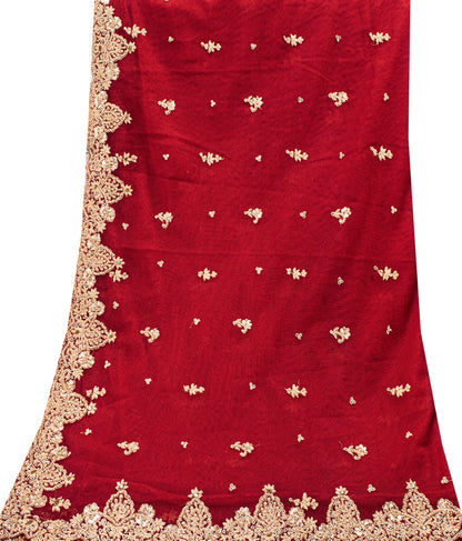 Sanskriti Vintage Red Net Dupatta Long Stole Hand Embroidery Zardozi Wedding Vei
