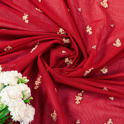 Sanskriti Vintage Red Net Dupatta Long Stole Hand Embroidery Zardozi Wedding Vei