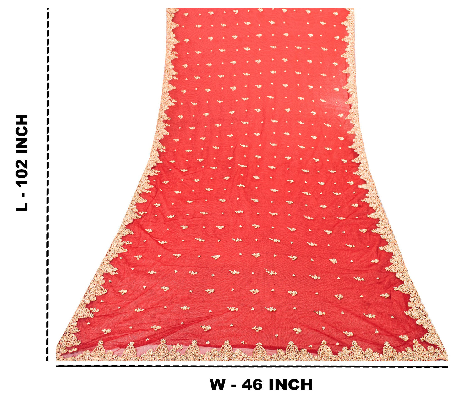 Sanskriti Vintage Red Net Dupatta Long Stole Hand Embroidery Zardozi Wedding Vei