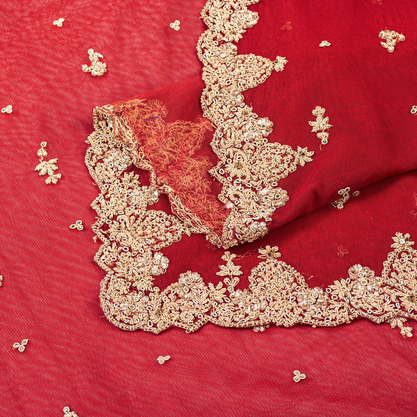 Sanskriti Vintage Red Net Dupatta Long Stole Hand Embroidery Zardozi Wedding Vei