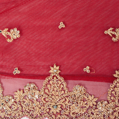 Sanskriti Vintage Red Net Dupatta Long Stole Hand Embroidery Zardozi Wedding Vei