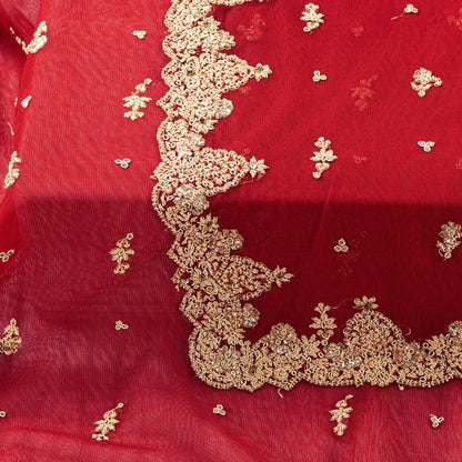 Sanskriti Vintage Red Net Dupatta Long Stole Hand Embroidery Zardozi Wedding Vei