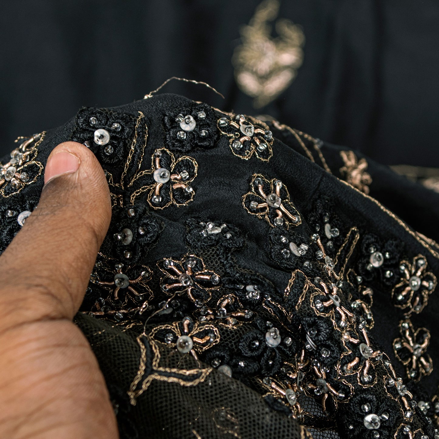 Sanskriti Vintage Black Pure Silk Dupatta Long Stole Hand Beaded Zardozi Scarves