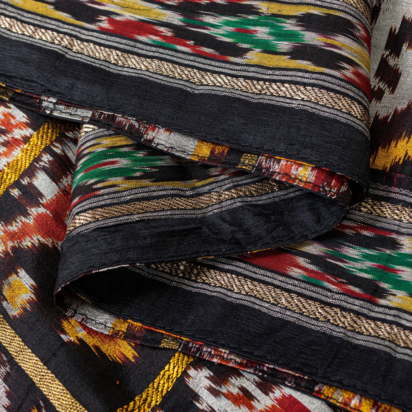 Sanskriti Vintage Black Pure Silk Dupatta Stole Patan patola Double Ikat Handwoven Cultural Veil Geometric Pattern From Gujrat of India