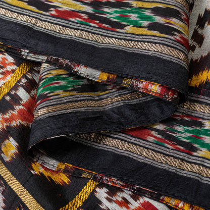 Sanskriti Vintage Black Pure Silk Dupatta Stole Patan patola Double Ikat Handwoven Cultural Veil Geometric Pattern From Gujrat of India