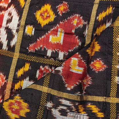 Sanskriti Vintage Black Pure Silk Dupatta Stole Patan patola Double Ikat Handwoven Cultural Veil Geometric Pattern From Gujrat of India