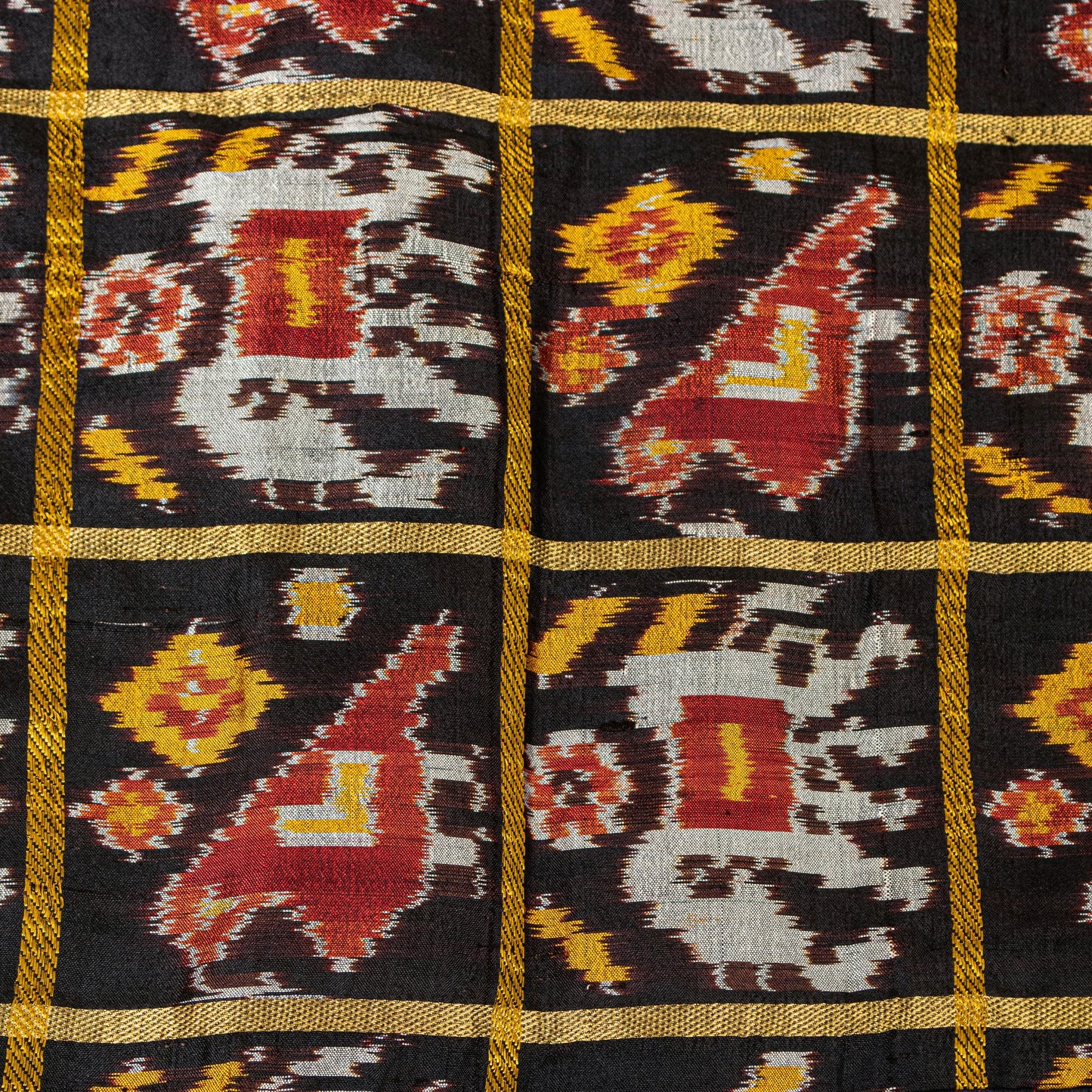 Sanskriti Vintage Black Pure Silk Dupatta Stole Patan patola Double Ikat Handwoven Cultural Veil Geometric Pattern From Gujrat of India