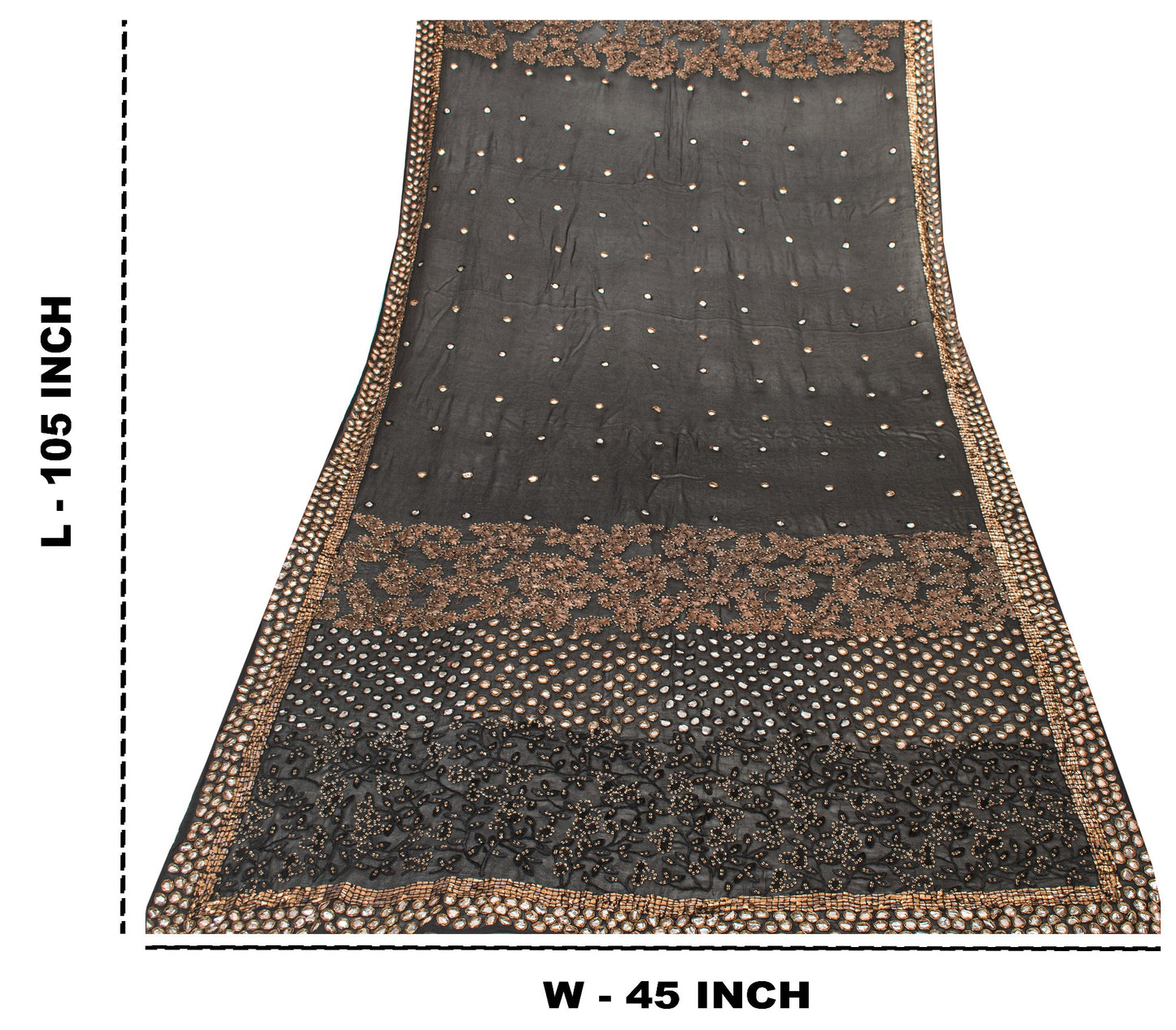 Sanskriti Vintage Black Pure Georgette Dupatta Long Stole Hand Beaded Zardozi Gota Patti Sequins Veil Uses-Table linen, Cushions, Dressing