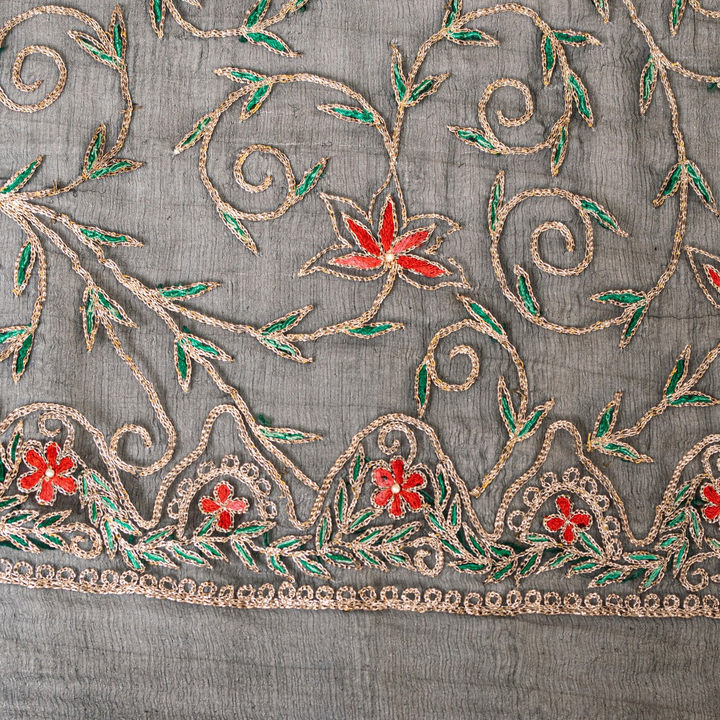 Sanskriti Vintage Black Pure Chiffon Silk Dupatta Long Stole Embroidered Zari Crafting, Upcycling, Recycling, Dress Making, Decor