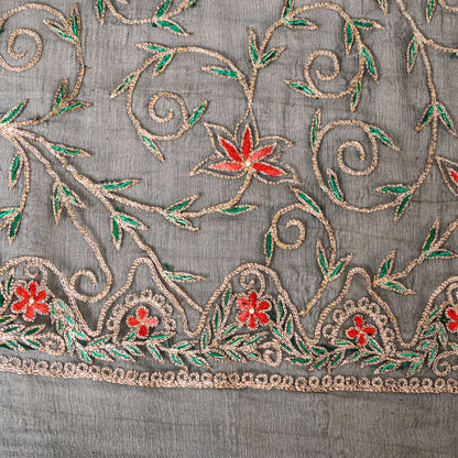 Sanskriti Vintage Black Pure Chiffon Silk Dupatta Long Stole Embroidered Zari Crafting, Upcycling, Recycling, Dress Making, Decor