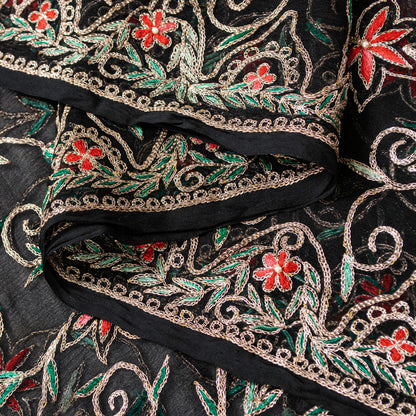 Sanskriti Vintage Black Pure Chiffon Silk Dupatta Long Stole Embroidered Zari Crafting, Upcycling, Recycling, Dress Making, Decor