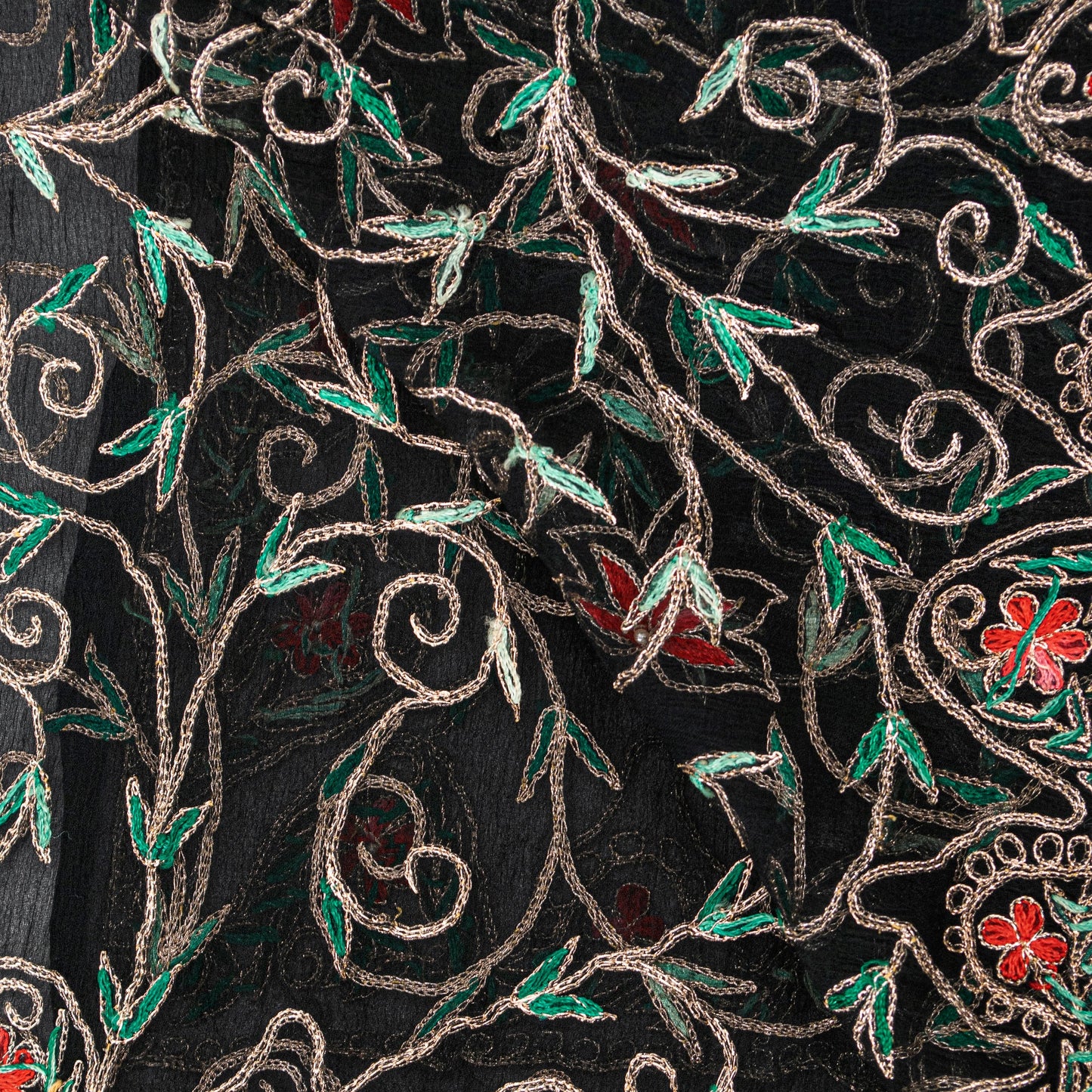 Sanskriti Vintage Black Pure Chiffon Silk Dupatta Long Stole Embroidered Zari Crafting, Upcycling, Recycling, Dress Making, Decor
