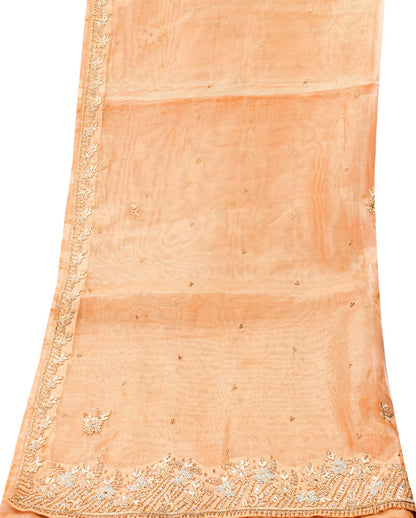 Sanskriti Vintage Peach Art Silk Dupatta Long Stole Hand Beaded Zardozi Scarves