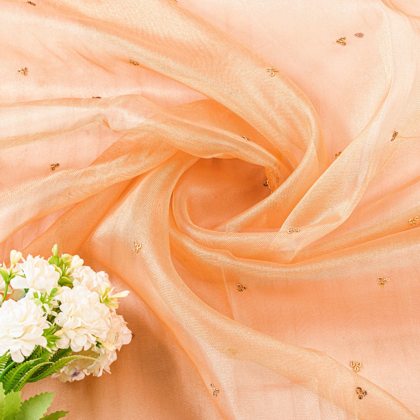 Sanskriti Vintage Peach Art Silk Dupatta Long Stole Hand Beaded Zardozi Scarves