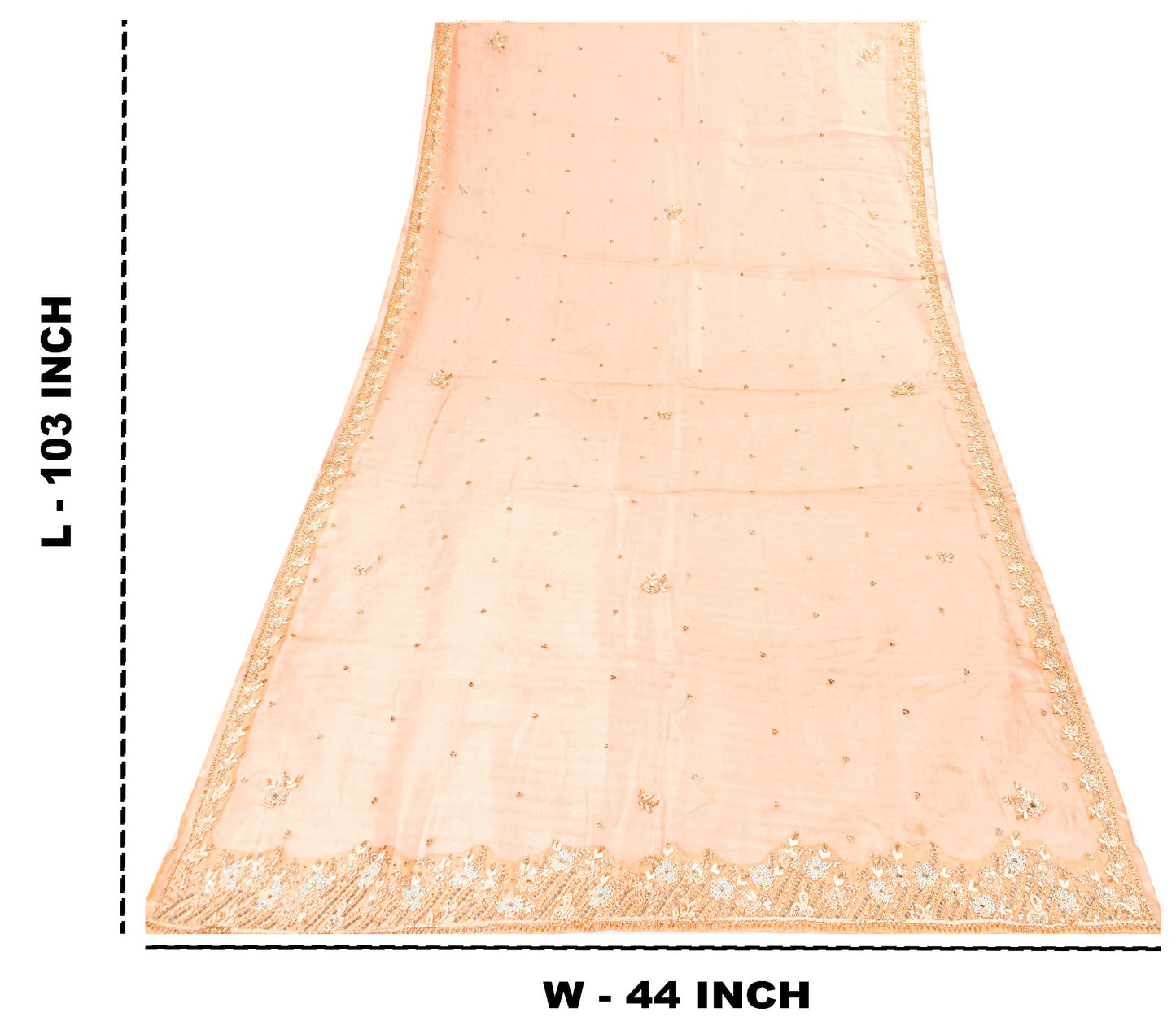 Sanskriti Vintage Peach Art Silk Dupatta Long Stole Hand Beaded Zardozi Scarves