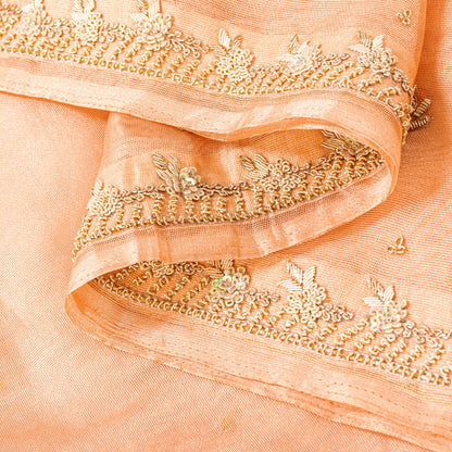Sanskriti Vintage Peach Art Silk Dupatta Long Stole Hand Beaded Zardozi Scarves