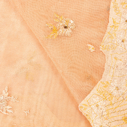 Sanskriti Vintage Peach Art Silk Dupatta Long Stole Hand Beaded Zardozi Scarves