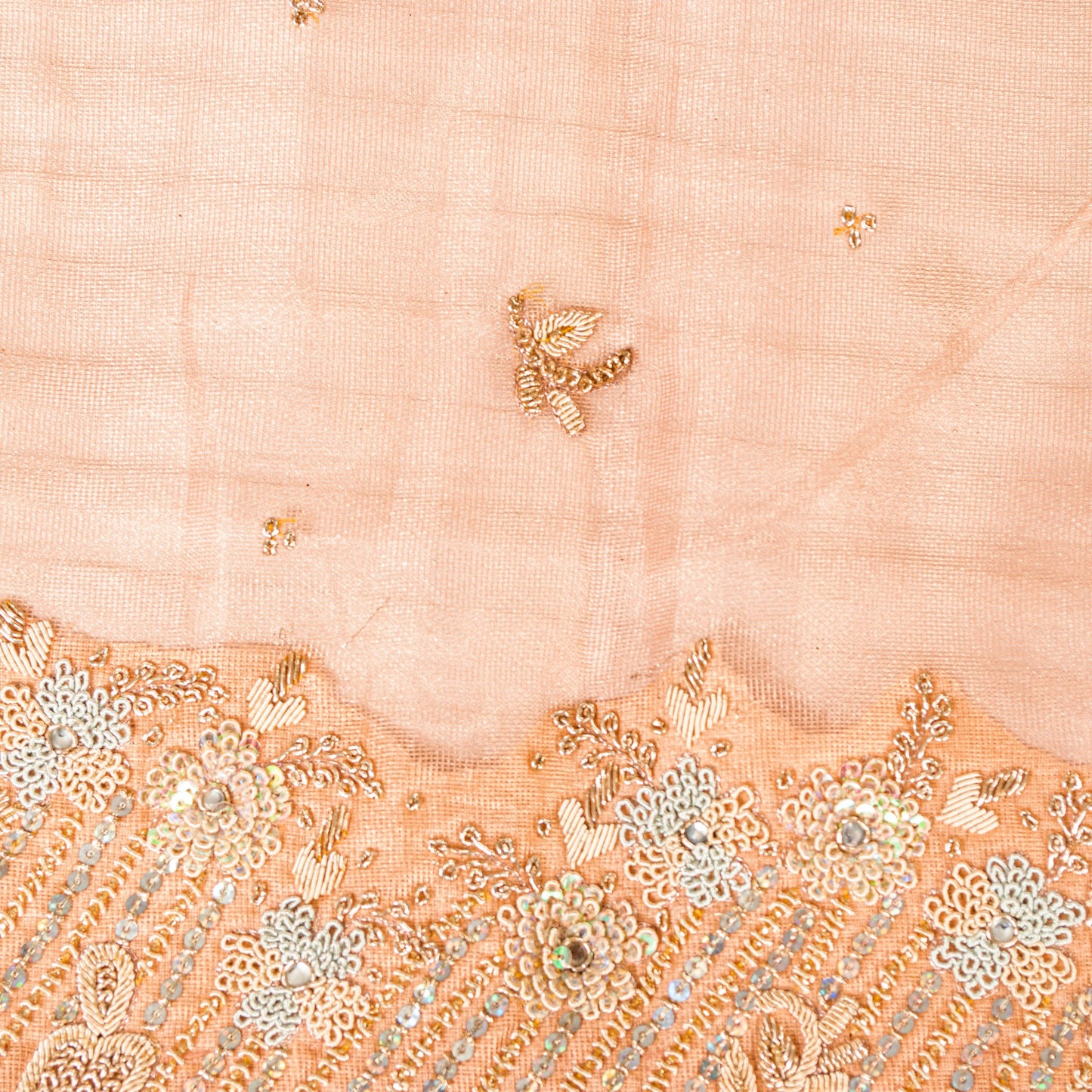 Sanskriti Vintage Peach Art Silk Dupatta Long Stole Hand Beaded Zardozi Scarves