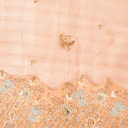 Sanskriti Vintage Peach Art Silk Dupatta Long Stole Hand Beaded Zardozi Scarves