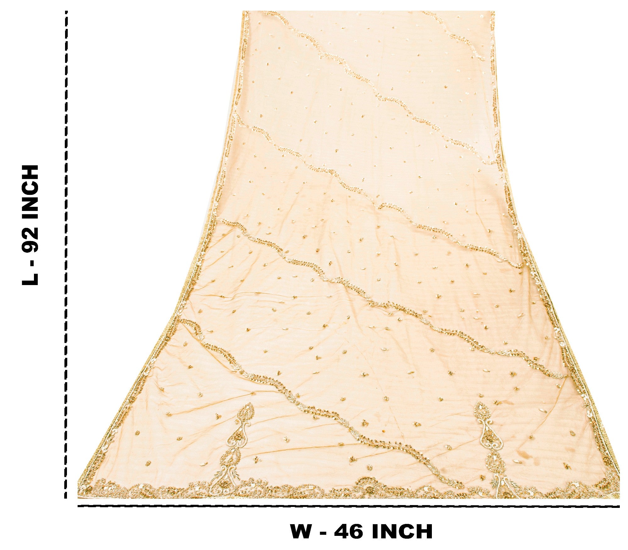 Sanskriti Vintage Net Green Dupatta Long Stole Hand Beaded Zardozi Dabka Scarves