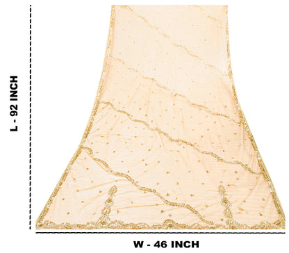 Sanskriti Vintage Net Green Dupatta Long Stole Hand Beaded Zardozi Dabka Scarves