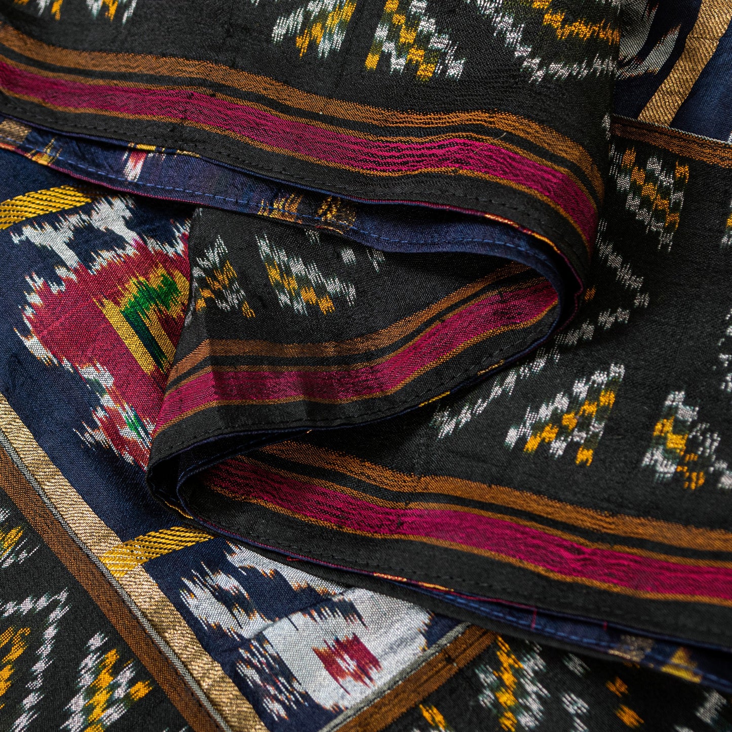 Sanskriti Vintage Blue Pure Silk Dupatta Long Stole Patan Patola Hand Ikat Woven Cultural Wrap Veil Geometric Pattern From Gujrat of India