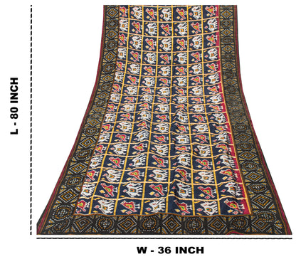 Sanskriti Vintage Blue Pure Silk Dupatta Long Stole Patan Patola Hand Ikat Woven Cultural Wrap Veil Geometric Pattern From Gujrat of India