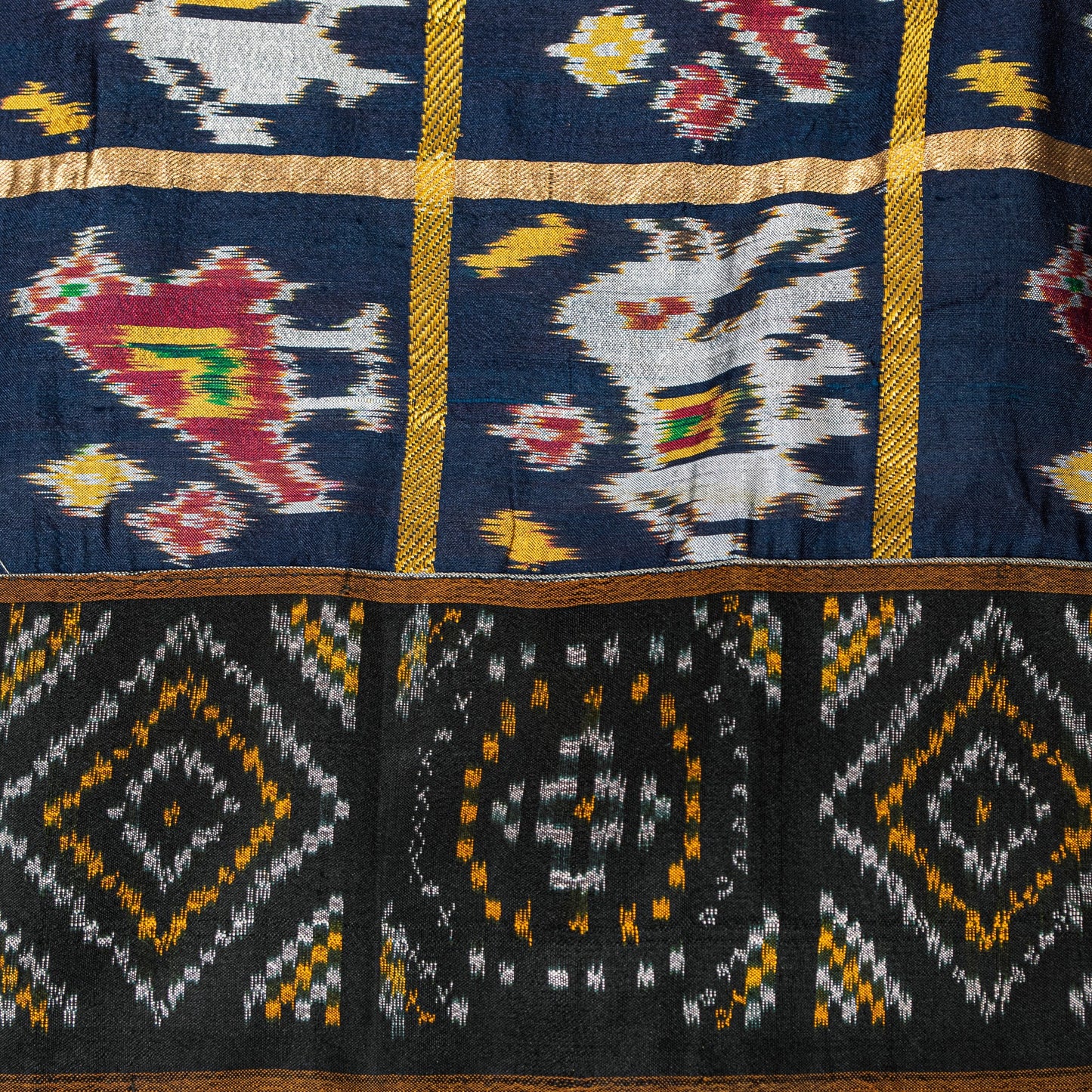 Sanskriti Vintage Blue Pure Silk Dupatta Long Stole Patan Patola Hand Ikat Woven Cultural Wrap Veil Geometric Pattern From Gujrat of India