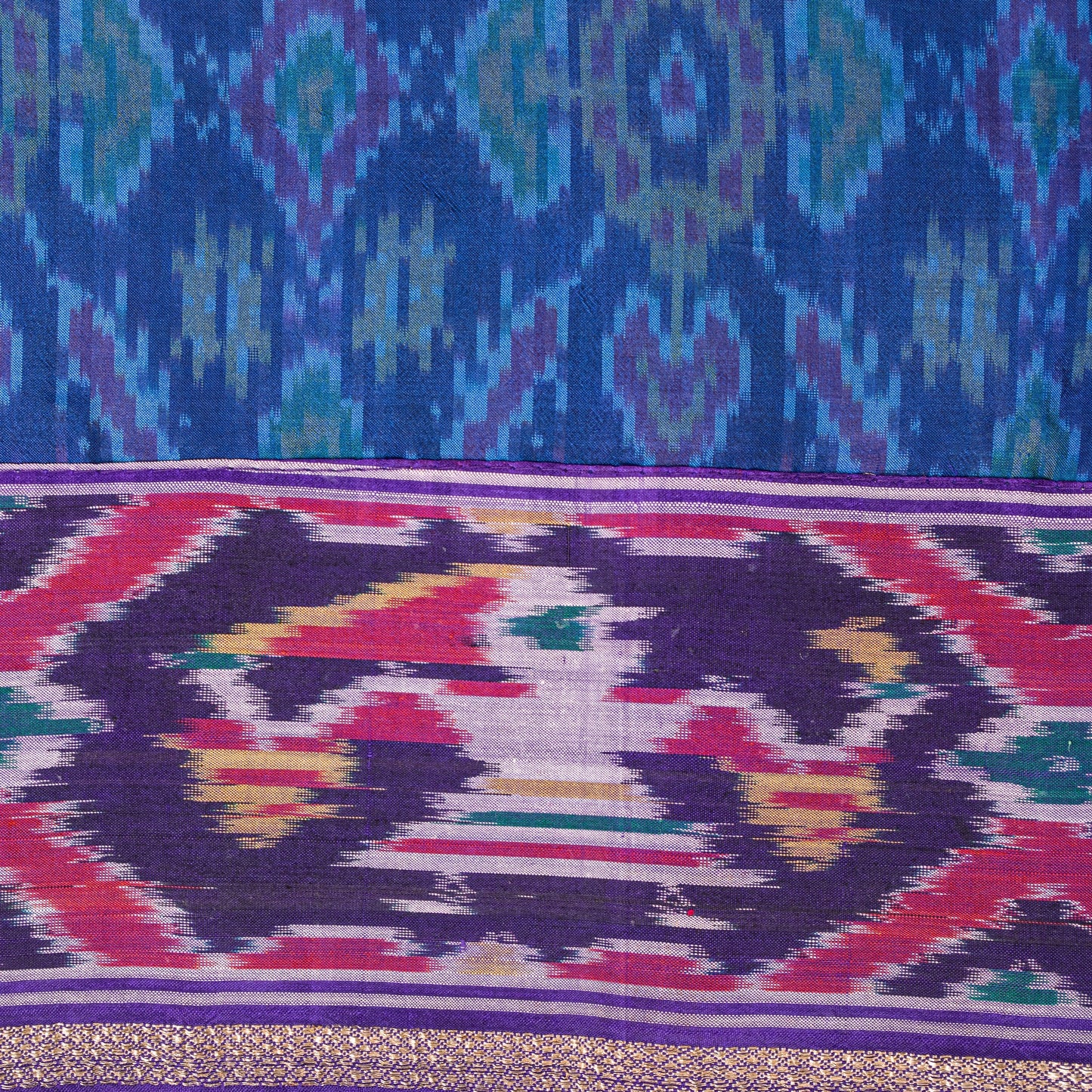 Sanskriti Vintage Blue Pure Silk Dupatta Long Stole Patan Patola Ikat Hand Woven