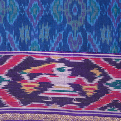 Sanskriti Vintage Blue Pure Silk Dupatta Long Stole Patan Patola Ikat Hand Woven