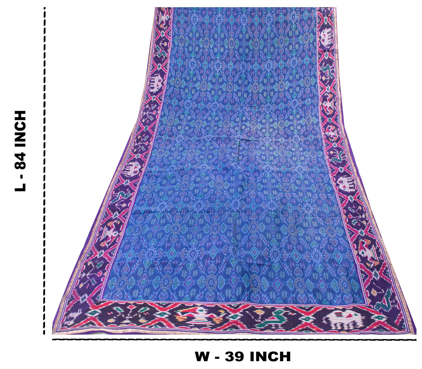 Sanskriti Vintage Blue Pure Silk Dupatta Long Stole Patan Patola Ikat Hand Woven