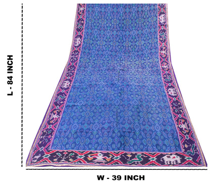 Sanskriti Vintage Blue Pure Silk Dupatta Long Stole Patan Patola Ikat Hand Woven
