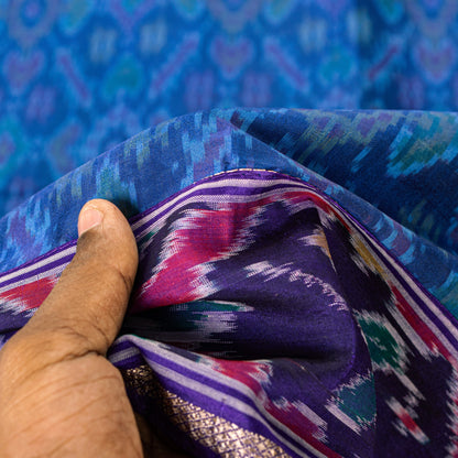 Sanskriti Vintage Blue Pure Silk Dupatta Long Stole Patan Patola Ikat Hand Woven