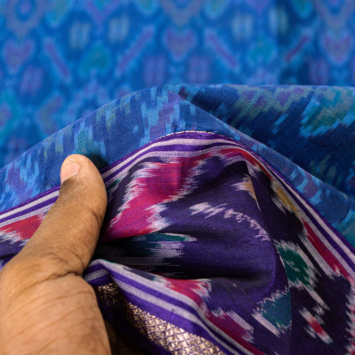 Sanskriti Vintage Blue Pure Silk Dupatta Long Stole Patan Patola Ikat Hand Woven