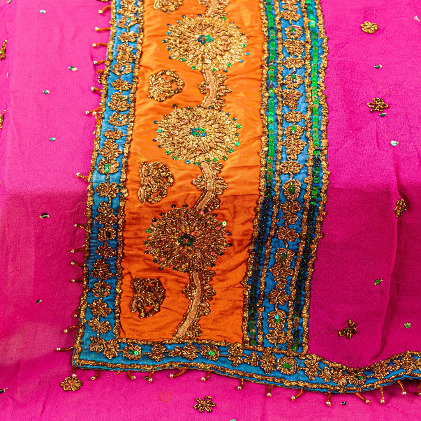 Sanskriti Vintage Pink Pure Georgette Silk Dupatta Long Stole Hand Beaded Scarf