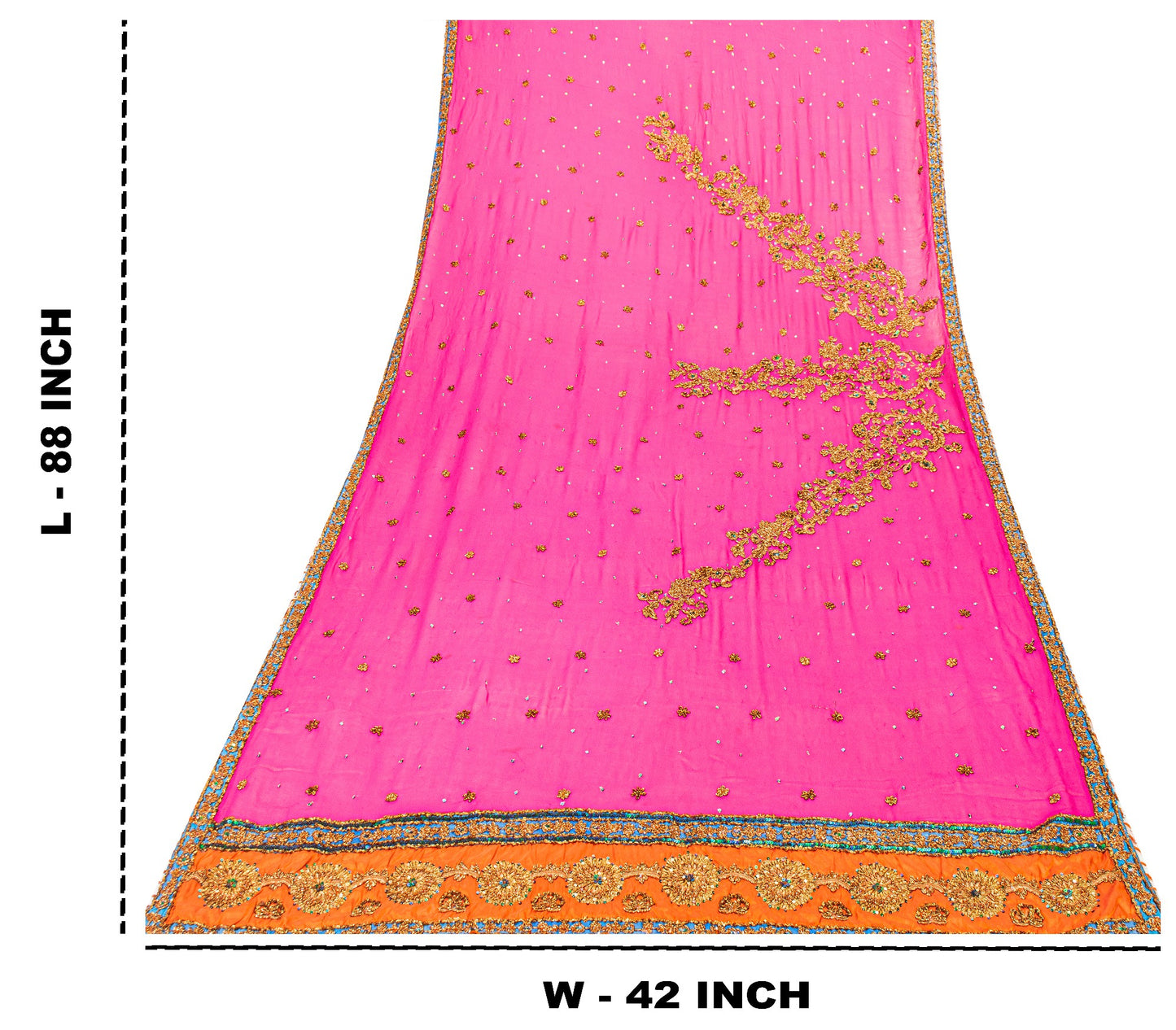 Sanskriti Vintage Pink Pure Georgette Silk Dupatta Long Stole Hand Beaded Scarf