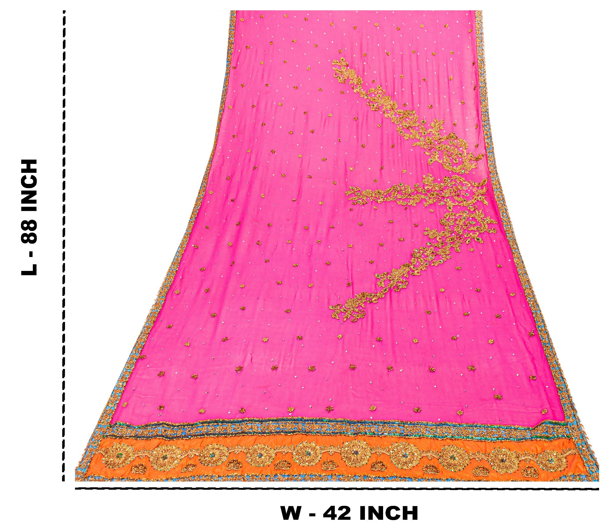 Sanskriti Vintage Pink Pure Georgette Silk Dupatta Long Stole Hand Beaded Scarf
