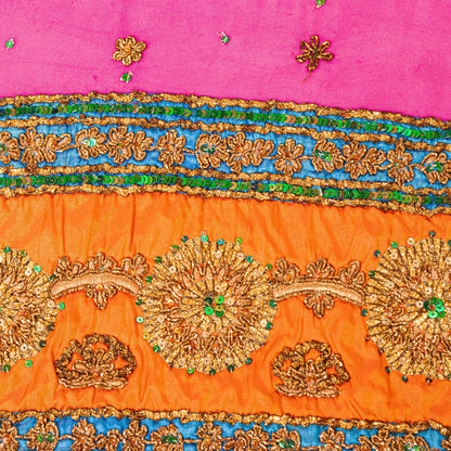 Sanskriti Vintage Pink Pure Georgette Silk Dupatta Long Stole Hand Beaded Scarf