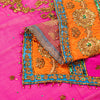 Sanskriti Vintage Pink Pure Georgette Silk Dupatta Long Stole Hand Beaded Scarf