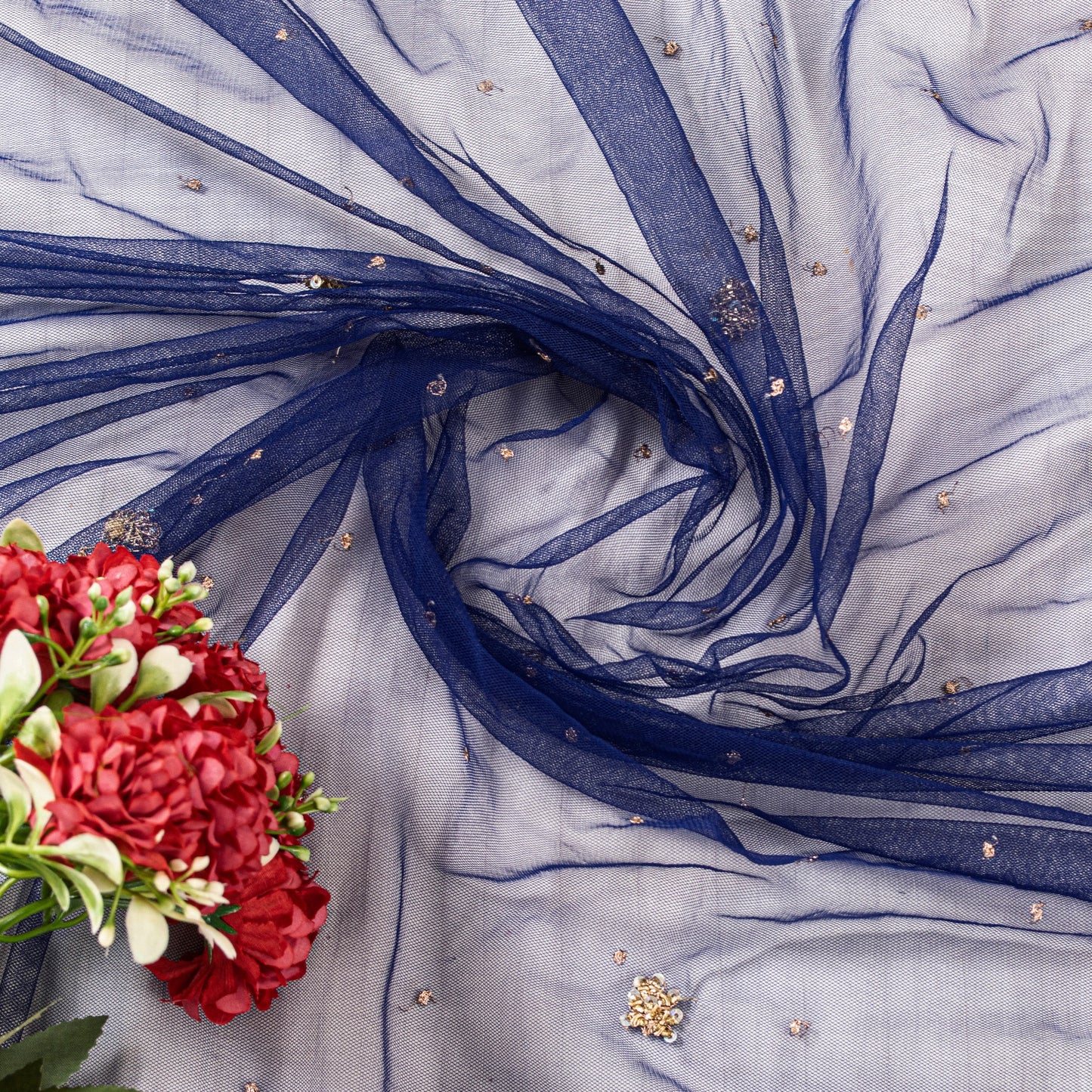 Sanskriti Vintage Blue Net Mesh Dupatta Long Stole Hand Bead Zari Zardozi Scarf