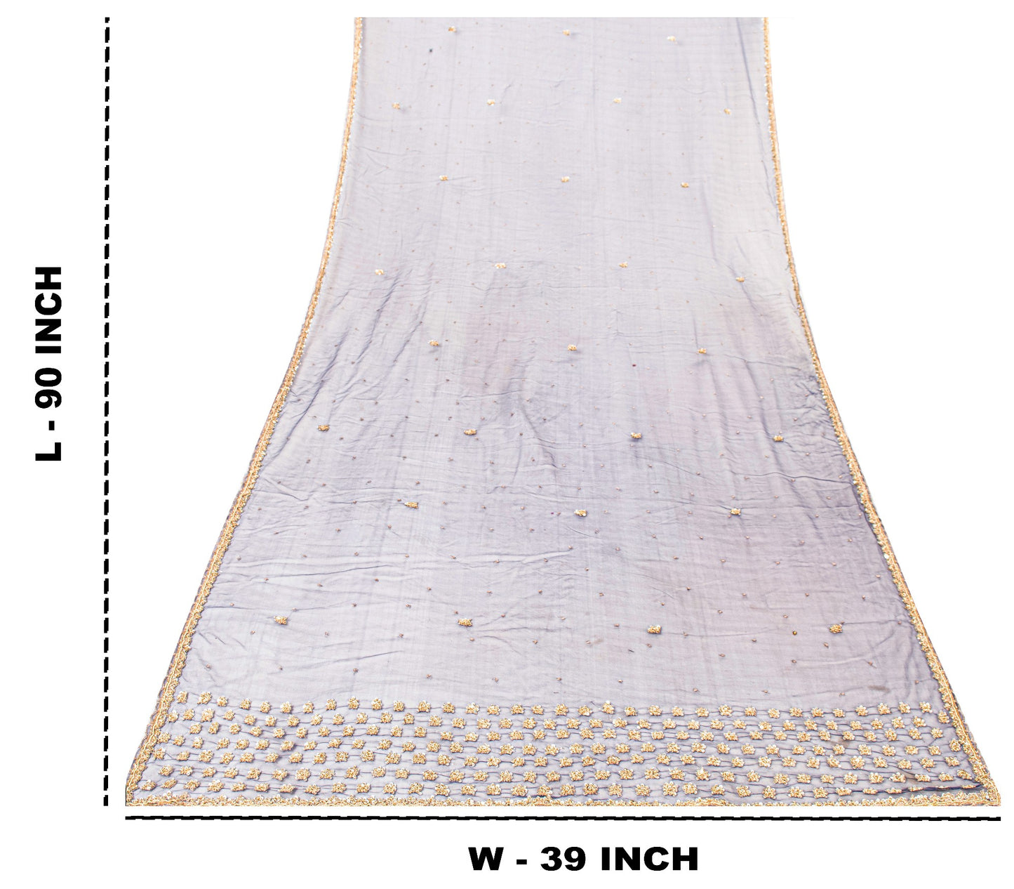Sanskriti Vintage Blue Net Mesh Dupatta Long Stole Hand Bead Zari Zardozi Scarf