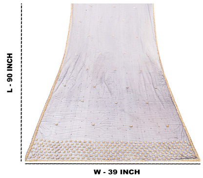 Sanskriti Vintage Blue Net Mesh Dupatta Long Stole Hand Bead Zari Zardozi Scarf