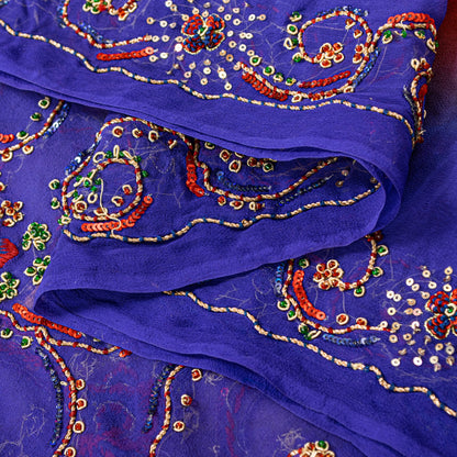 Sanskriti Vintage Red-Purple Pure Georgette Dupatta Stole Hand Glass Bead Dabka