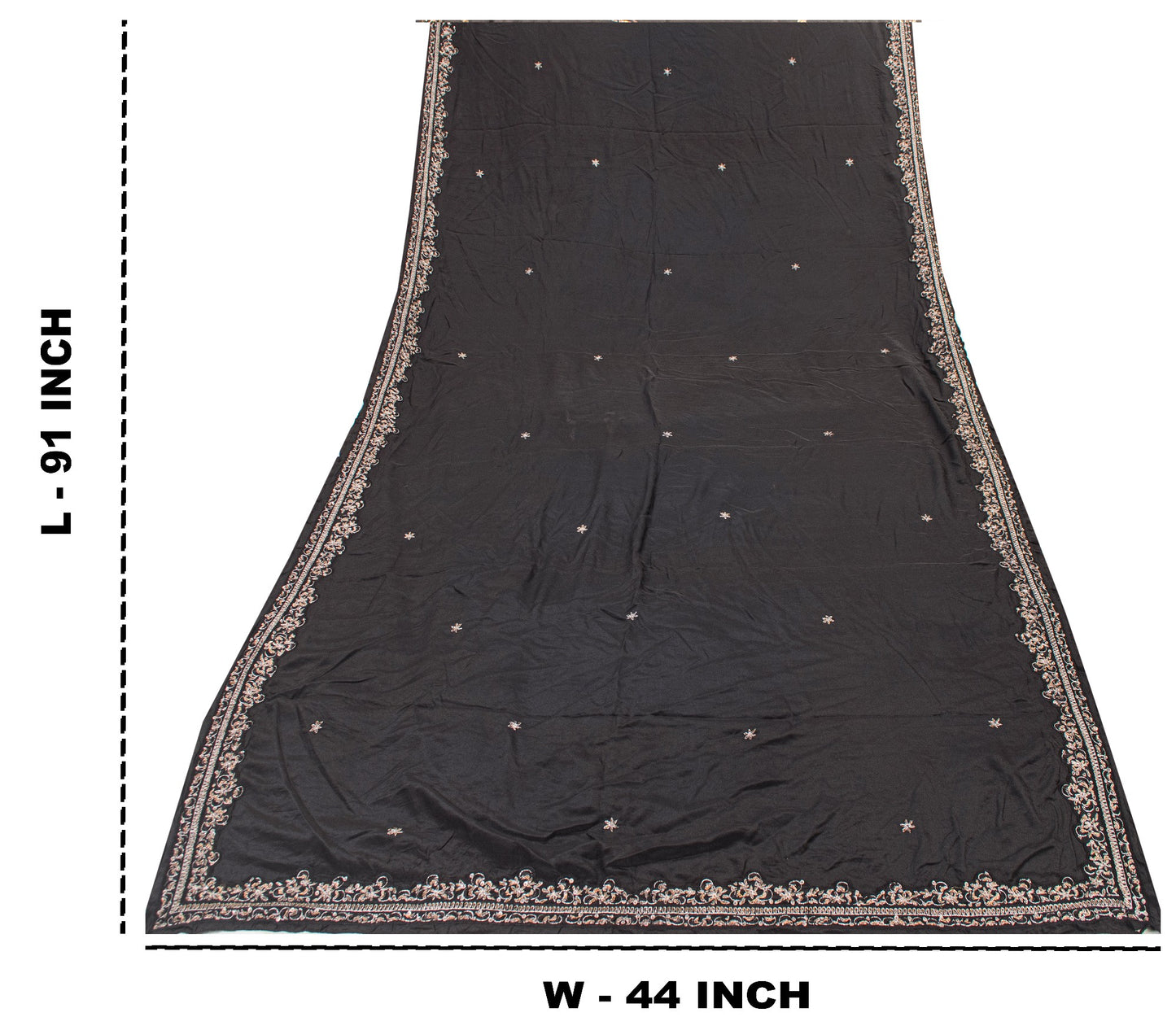 Sanskriti Vintage Black Pure Silk Dupatta Long Stole Hand Beaded Zardozi Scarves