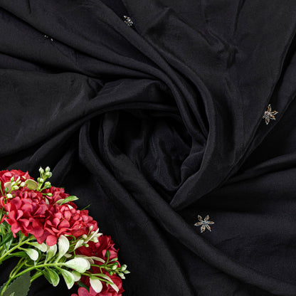 Sanskriti Vintage Black Pure Silk Dupatta Long Stole Hand Beaded Zardozi Scarves