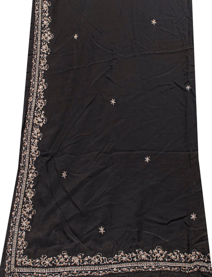 Sanskriti Vintage Black Pure Silk Dupatta Long Stole Hand Beaded Zardozi Scarves
