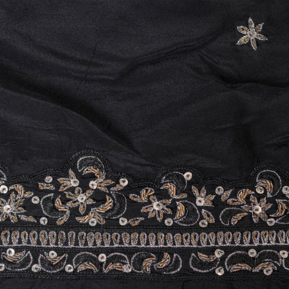 Sanskriti Vintage Black Pure Silk Dupatta Long Stole Hand Beaded Zardozi Scarves